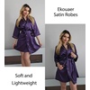 image:imageEkouaer Silky Robes for Women Satin Knee Length Bride Bridesmaid Wedding Party Bathrobe Lightweight Sleepwear with PocketsDeep Purple