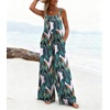 image:imageEkouaer Womens Casual Overalls Loose Wide Leg Jumpsuits Summer Boho Floral Printed Baggy Rompers with PocketsGreen White Leaves