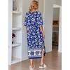image:imageEkouaer Womens Nightgown Short Sleeve Sleepshirt Long Loungewear Casual Maxi Lounge Dress House Dresses with PocketsBohemian Flowers Blue
