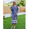 image:imageEkouaer Womens Nightgown Short Sleeve Sleepshirt Long Loungewear Casual Maxi Lounge Dress House Dresses with PocketsBohemian Flowers Blue