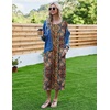 image:imageEkouaer Womens Nightgown Short Sleeve Sleepshirt Long Loungewear Casual Maxi Lounge Dress House Dresses with PocketsEthnic Floral Brown