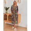 image:imageEkouaer Womens Nightgown Short Sleeve Sleepshirt Long Loungewear Casual Maxi Lounge Dress House Dresses with PocketsEthnic Floral Brown