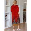 image:imageEkouaer Womens Nightgown Short Sleeve Sleepshirt Long Loungewear Casual Maxi Lounge Dress House Dresses with PocketsFloral Red