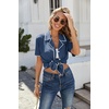 image:imageEkouaer Womens Ribbed Button Down Pajamas Sets 2 Piece Short Sleeve Shorts Pjs Knit Lounge SetsDeep Blue