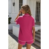 image:imageEkouaer Womens Ribbed Button Down Pajamas Sets 2 Piece Short Sleeve Shorts Pjs Knit Lounge SetsHot Pink