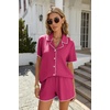 image:imageEkouaer Womens Ribbed Button Down Pajamas Sets 2 Piece Short Sleeve Shorts Pjs Knit Lounge SetsHot Pink