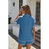image:imageEkouaer Womens Ribbed Button Down Pajamas Sets 2 Piece Short Sleeve Shorts Pjs Knit Lounge SetsOcean Blue