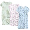 image:imageEkouaer Cotton Nightgowns for Women 3 Pack Sleepshirts Short Sleeve Night Shirt Tshirt Night Gown Print Sleepwear DressLittle DaisyBlue FloralWhite Pink Floral