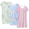 image:imageEkouaer Cotton Nightgowns for Women 3 Pack Sleepshirts Short Sleeve Night Shirt Tshirt Night Gown Print Sleepwear DressLittle DaisyPink FloralTie Dye