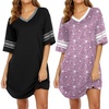 image:imageEkouaer Nightgowns for Women 2 Pack Sleepshirts Short Sleeve Nightshirt V Neck Sleepwear Casual Pajama DressBlackStar Purple