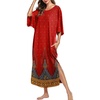 image:imageEkouaer Womens Nightgown Short Sleeve Sleepshirt Long Loungewear Casual Maxi Lounge Dress House Dresses with PocketsFloral Red