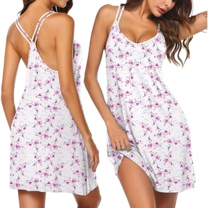 image:imageEkouaer Cotton Nightgowns for Women Sleeveless Racerback Night Gown Spaghetti Strap Sleep Dress Chemise SleepwearWhite Pink Floral