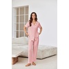 image:imageEkouaer Pajamas for Women Set Button Up Sleepswear 2 Piece Short Sleeve PJ Top and Long Pants Loungwear With Pocket SXXLLight Pink