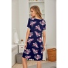 image:imageEkouaer Womens Nightgown Short Sleeve Sleepwear Comfy Sleepshirts Pleated Scoopneck Nightshirt SXXXLFloral Navy Rose