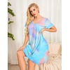 image:imageEkouaer Womens Nightgown Short Sleeve Sleepwear Comfy Sleepshirts Pleated Scoopneck Nightshirt SXXXLTiedye