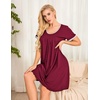 image:imageEkouaer Womens Nightgown Short Sleeve Sleepwear Comfy Sleepshirts Pleated Scoopneck Nightshirt SXXXLWinered