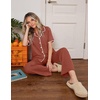 image:imageEkouaer Womens Pajama Sets Button Down Loungewear Short Sleeve Sleepwear 2 Piece Pants Pjs Set with Pockets SXXLBrown