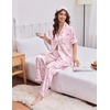 image:imageEkouaer Womens Silk Pajamas for Womens Sets Satin Pjs 2 Piece Button Up Loungewear Short Sleeve Soft Sleepwear with PocketsPink Bow