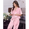image:imageEkouaer Womens Silk Pajamas for Womens Sets Satin Pjs 2 Piece Button Up Loungewear Short Sleeve Soft Sleepwear with PocketsPink Stripe