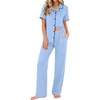 image:imageEkouaer Womens Pajama Sets Button Down Loungewear Short Sleeve Sleepwear 2 Piece Pants Pjs Set with Pockets SXXLBlue