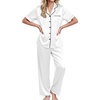 image:imageEkouaer Womens Silk Pajamas for Womens Sets Satin Pjs 2 Piece Button Up Loungewear Short Sleeve Soft Sleepwear with PocketsWhite