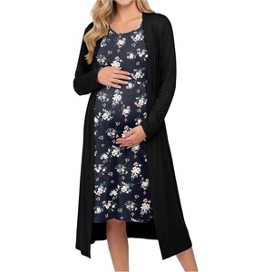 image:imageEkouaer Maternity Nursing Gown and Robe Set Labor Delivery Hosptial Nursing Dress Pregnancy Clothes SXXLPink Flower Black