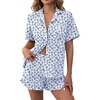 image:imageEkouaer Womens Pajamas Sets Button Down Pjs Cute Short Sleeve Sleepwear  Pointelle Fabric PyjamaRuffle Edges ShortsClassic Notch Neck ShirtChest PocketCute LoungewearBridal Party NightwearLeaf