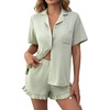 image:imageEkouaer Womens Pajamas Sets Button Down Pjs Cute Short Sleeve Sleepwear  Pointelle Fabric PyjamaRuffle Edges ShortsClassic Notch Neck ShirtChest PocketCute LoungewearBridal Party NightwearLight Green