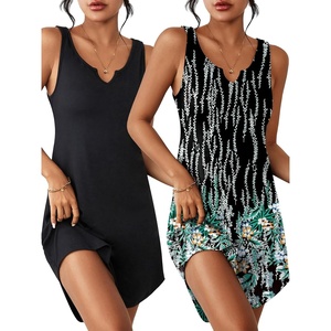 image:imageEkouaer 2 Pack Nightgowns for Women Sleeveless Sleepshirt Sleep Tank Dress Chemise V Neck SleepwearBlackMulti Floral