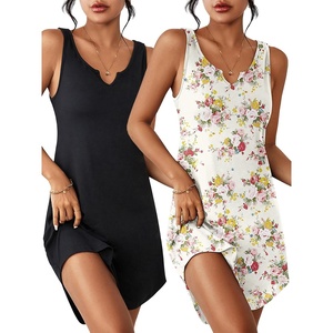 image:imageEkouaer 2 Pack Nightgowns for Women Sleeveless Sleepshirt Sleep Tank Dress Chemise V Neck SleepwearBlackYellow Floral