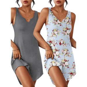 image:imageEkouaer 2 Pack Nightgowns for Women Sleeveless Sleepshirt Sleep Tank Dress Chemise V Neck SleepwearGreyBlue Floral