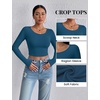 image:imageEkouaer Long Sleeve Crop Tops for Women 3 Pack Scoop Neck Raglan Shirts Slim Fit Underscrub Basic Base Layer XSXXL3pcs Black Haze Blue Tea Leaf