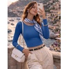 image:imageEkouaer Long Sleeve Crop Tops for Women 3 Pack Scoop Neck Raglan Shirts Slim Fit Underscrub Basic Base Layer XSXXL3pcs Black White Blue