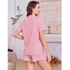 image:imageEkouaer Womens Pajamas Sets Button Down Pjs Short Sleeve Ruffle Sleepwear  Soft Cozy Pointelle PyjamaCute Lounge SetsClassic Notch Neck PjsMaternity Pajamas for BreastfeedingBridal Party GiftsPink