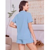 image:imageEkouaer Womens Pajamas Sets Button Down Pjs Short Sleeve Ruffle Sleepwear  Soft Cozy Pointelle PyjamaCute Lounge SetsClassic Notch Neck PjsMaternity Pajamas for BreastfeedingBridal Party GiftsLight Blue