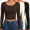 image:imageEkouaer Long Sleeve Crop Tops for Women 3 Pack Scoop Neck Raglan Shirts Slim Fit Underscrub Basic Base Layer XSXXL3pcs Black Beige Brown