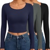 image:imageEkouaer Long Sleeve Crop Tops for Women 3 Pack Scoop Neck Raglan Shirts Slim Fit Underscrub Basic Base Layer XSXXL3pcs Black Dark Grey Navy Blue