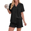 image:imageEkouaer Womens Pajamas Sets Button Down Pjs Short Sleeve Ruffle Sleepwear  Soft Cozy Pointelle PyjamaCute Lounge SetsClassic Notch Neck PjsMaternity Pajamas for BreastfeedingBridal Party GiftsBlack