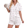 image:imageEkouaer Womens Pajamas Sets Button Down Pjs Short Sleeve Ruffle Sleepwear  Soft Cozy Pointelle PyjamaCute Lounge SetsClassic Notch Neck PjsMaternity Pajamas for BreastfeedingBridal Party GiftsCherry