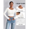 image:imageEkouaer Womens Long Sleeve Crop Tops Scoop Neck Raglan Shirts Slim Fit Underscrub Basic Fashion Clothing XSXXLA  White