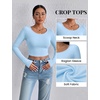 image:imageEkouaer Womens Long Sleeve Crop Tops Scoop Neck Raglan Shirts Slim Fit Underscrub Basic Fashion Clothing XSXXLBaby Blue