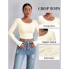 image:imageEkouaer Womens Long Sleeve Crop Tops Scoop Neck Raglan Shirts Slim Fit Underscrub Basic Fashion Clothing XSXXLBeige
