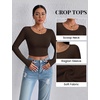 image:imageEkouaer Womens Long Sleeve Crop Tops Scoop Neck Raglan Shirts Slim Fit Underscrub Basic Fashion Clothing XSXXLBrown