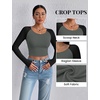 image:imageEkouaer Womens Long Sleeve Crop Tops Scoop Neck Raglan Shirts Slim Fit Underscrub Basic Fashion Clothing XSXXLGrey Black Combo