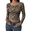 image:imageEkouaer Womens Long Sleeve Crop Tops Scoop Neck Raglan Shirts Slim Fit Underscrub Basic Fashion Clothing XSXXLLeopard Print