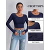 image:imageEkouaer Womens Long Sleeve Crop Tops Scoop Neck Raglan Shirts Slim Fit Underscrub Basic Fashion Clothing XSXXLNavy Blue