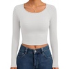 image:imageEkouaer Womens Long Sleeve Crop Tops Scoop Neck Raglan Shirts Slim Fit Underscrub Basic Fashion Clothing XSXXLGrey White Striped