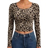image:imageEkouaer Womens Long Sleeve Crop Tops Scoop Neck Raglan Shirts Slim Fit Underscrub Basic Fashion Clothing XSXXLLeopard Print