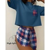 image:imageEkouaer Womens Pajama Sets Sexy Lounge Sets Side Split Short Pj Sets Cute Pjs 2 Piece Comfy Sleepwear LoungewearBlue Plaid