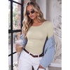image:imageEkouaer Long Sleeve Shirts for Women Scoop Neck Tight Slim Basic Fitted TopBeige